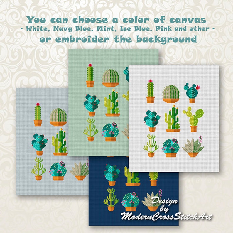 Cactus Set Counted Cross Stitch Chart Cacti Plants Embroidery Etsy