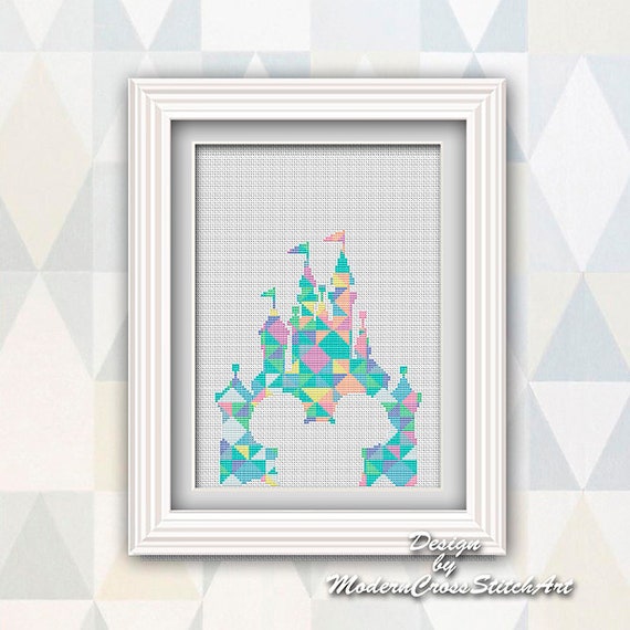 Geometric Disney Castle Cross Stitch Pattern Modern Baby Etsy