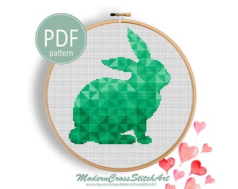 Geometric Cross Stitch Pattern Modern Triangle Mosaic Animal Counted Chart Nursery Cute Baby Rabbit Silhouette Home Decor Pattern PDF