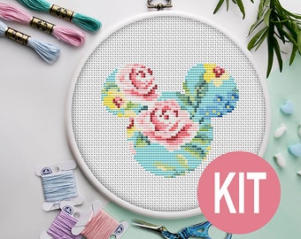 Disney Cross Stitch Modern KIT, Disney Mickey Mouse, Baby Shower Gift, DIY Embroidery KIT