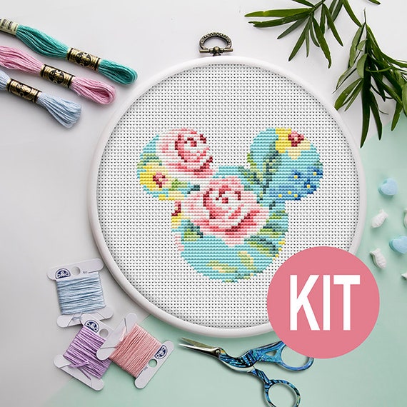 Disney Cross Stitch Modern KIT, Disney Mickey Mouse, Baby Shower Gift, DIY Embroidery  KIT 