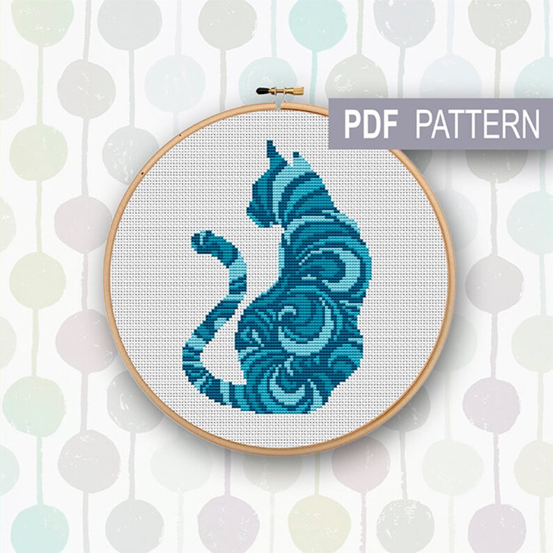 Silhouette of Cat Cross Stitch Pattern Abstract Modern Cross Etsy