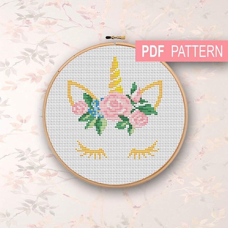 Unicorn cross stitch baby pattern chart patterns face birth name xstitch choose