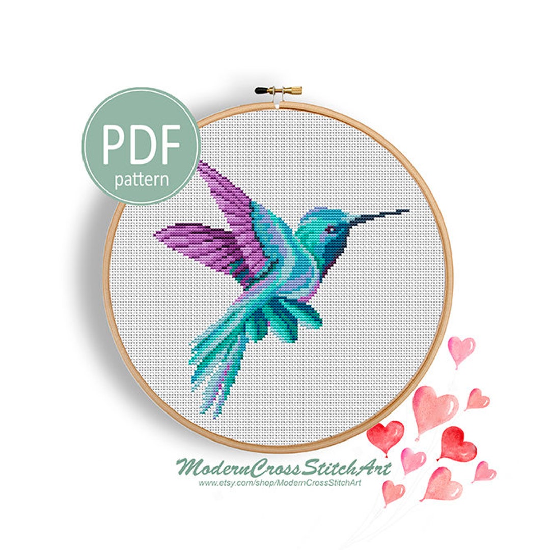 HUMMINGBIRD Counted Cross Stitch Modern Watercolor Bird Cross Stitch Pattern PDF Bird Nature