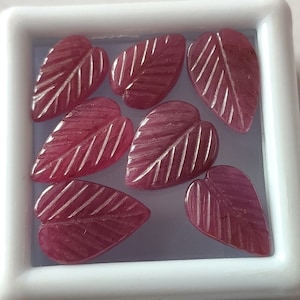 Red Ruby Leaf Carvings: Natural Indian Gemstone Set (8.60 Ct)