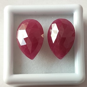 Natural Indian Ruby: 12.75 Ct Red Tear Drop Briolette Cut Gemstones - Set of 2
