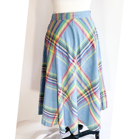 Rainbow skirt plaid circle skirt 1970s mid length