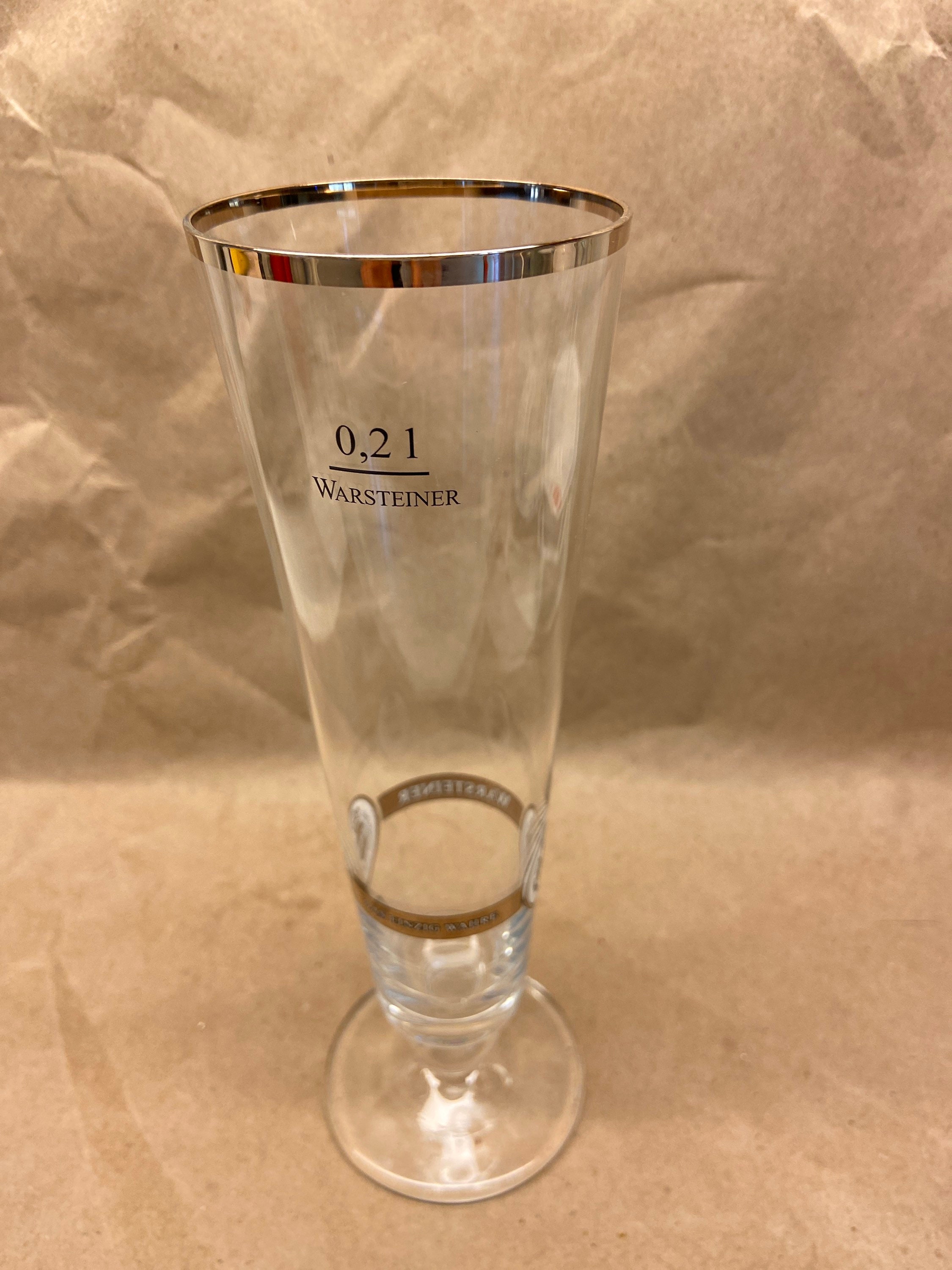 9” tall Warsteiner Beer Flute Glass 0.03L with Gold Rim Pint Glasses