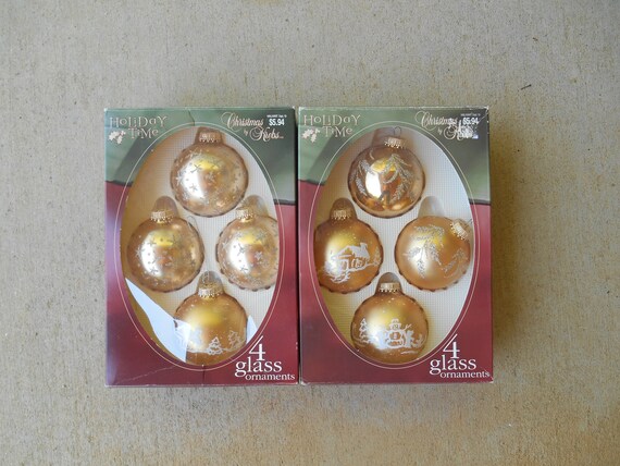 Noël Par Krebs Or Décoré 3 Pouces Boule En Verre Ornements Lot De 8 Fabriqué En Allemagne