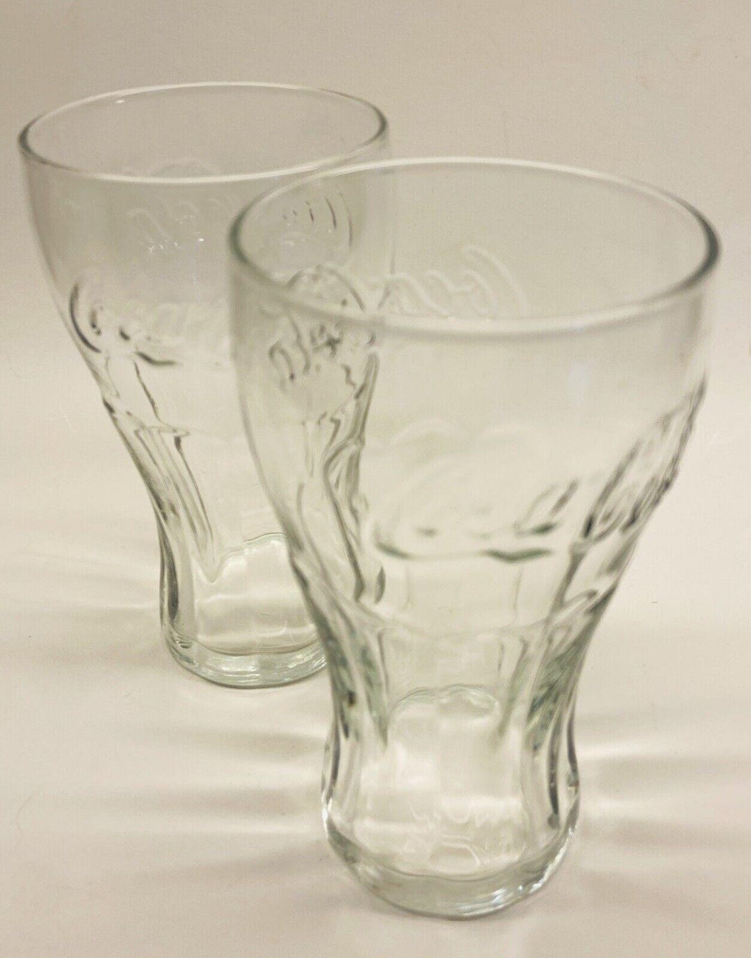 Coca Cola Drinking Glasses Embossed Clear Glass Cola Bottle Shaped Lot ...