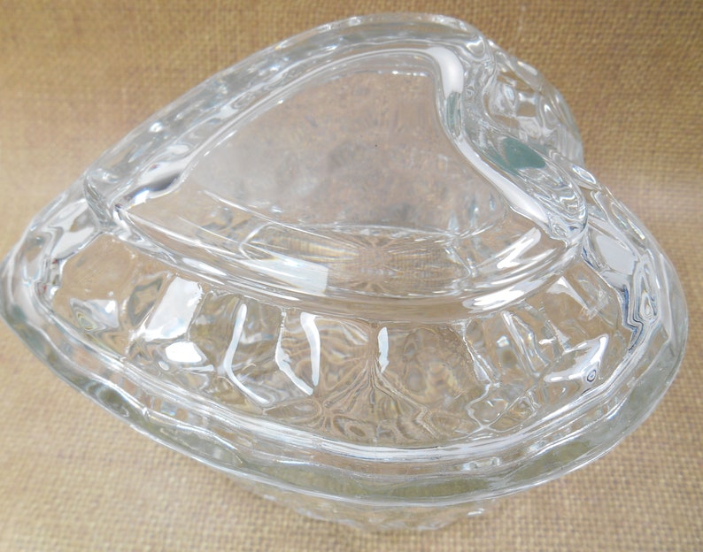 Homeco Vintage Clear Pressed Cut Glass Heart Shaped Candy Jar