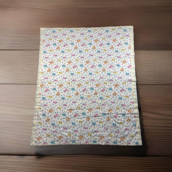 Vintage Hand Crafted Baby Flannel Quilt Double Sided Chick Squirrel Lamb Bears