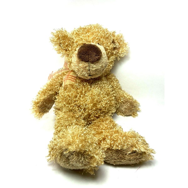 Vintage Plush Gund Bobbidi Jr Tan Curly Bear 15 Inch with bow #15321