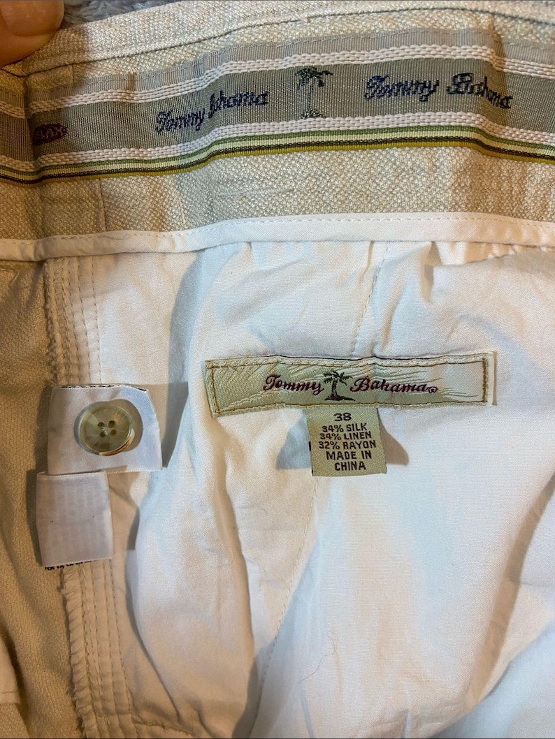 Tommy Bahama linen silk Light Khaki Cargo pants high rise 38 image 3
