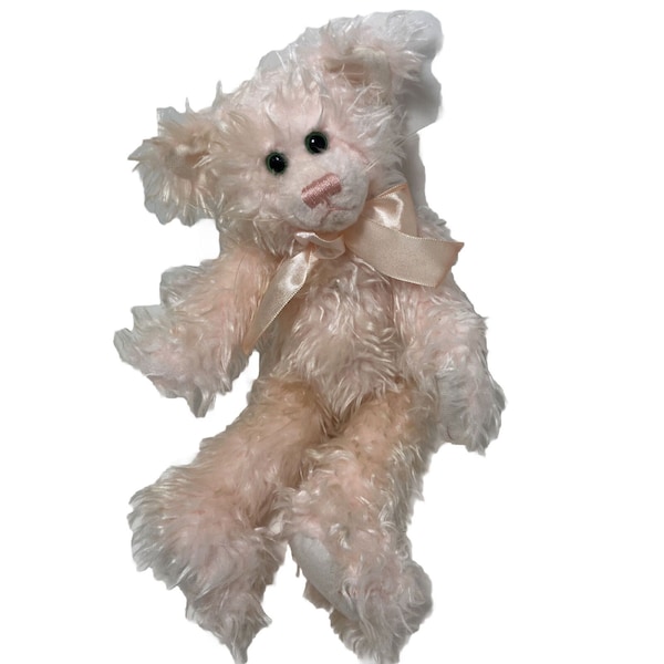 Progressive Plush Pink Fuzzy Shaggy Jointed Pink Kitty Cat Kitten Green Eyes