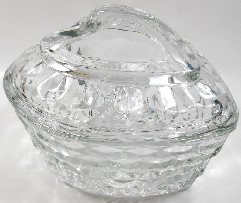 Homeco Vintage Clear Pressed Cut Glass Heart Shaped Candy Jar