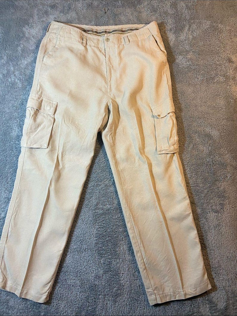 Tommy Bahama linen silk Light Khaki Cargo pants high rise 38 image 4