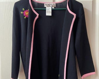 Vintage Joseph Embellished Cardigan Cropped Black Size Large Black Floral