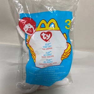Ty Flip the Cat Plush in White Teenie weenie McDonalds in pkg