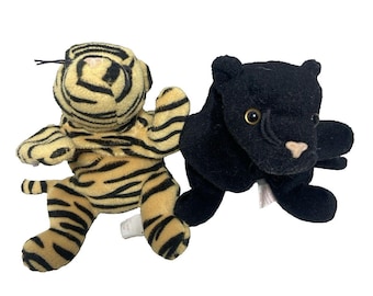 2 Wild Cat Tiger lot ~ BLIZZARD & VELVET Ty Beanie Babies 8 In No Paper Tags