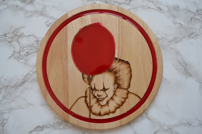 Clown Horror Cheese board Resin Pyrography