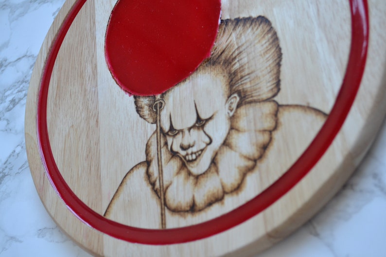 Clown Horror Cheese board Resin Pyrography