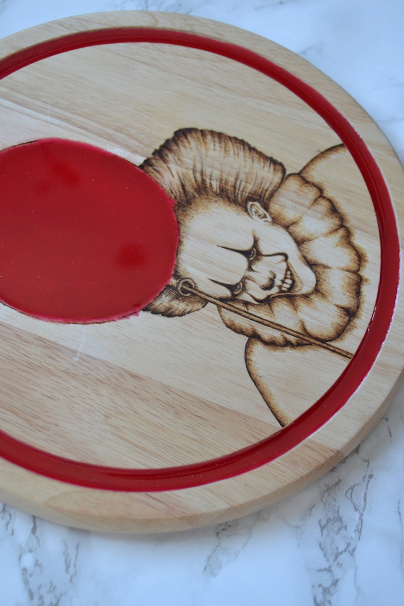 Clown Horror Cheese board Resin Pyrography