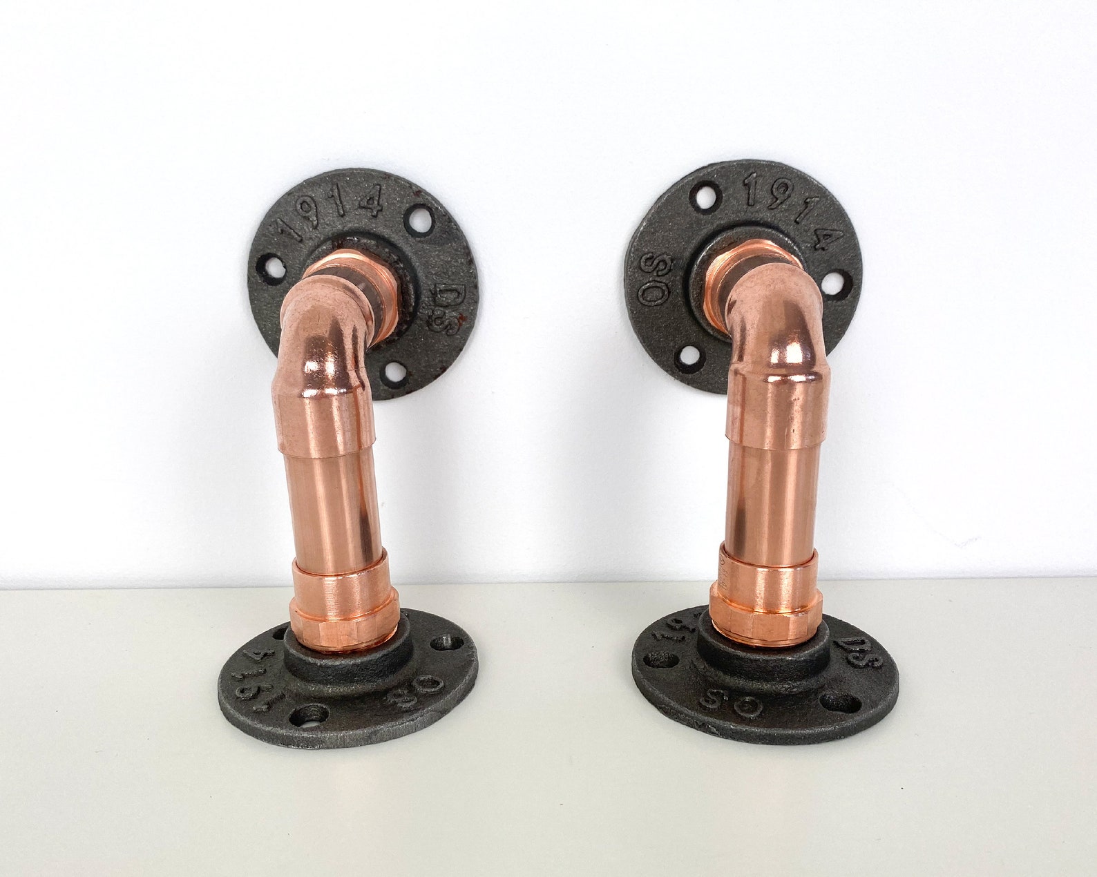 Industrial Copper Pipe and Cast Iron Shelf Brackets Etsy