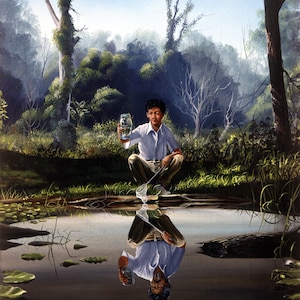 Dr. David Suzuki celebrity art, Metamorphosis by Ron Suchiu, signed by Dr. David Suzuki