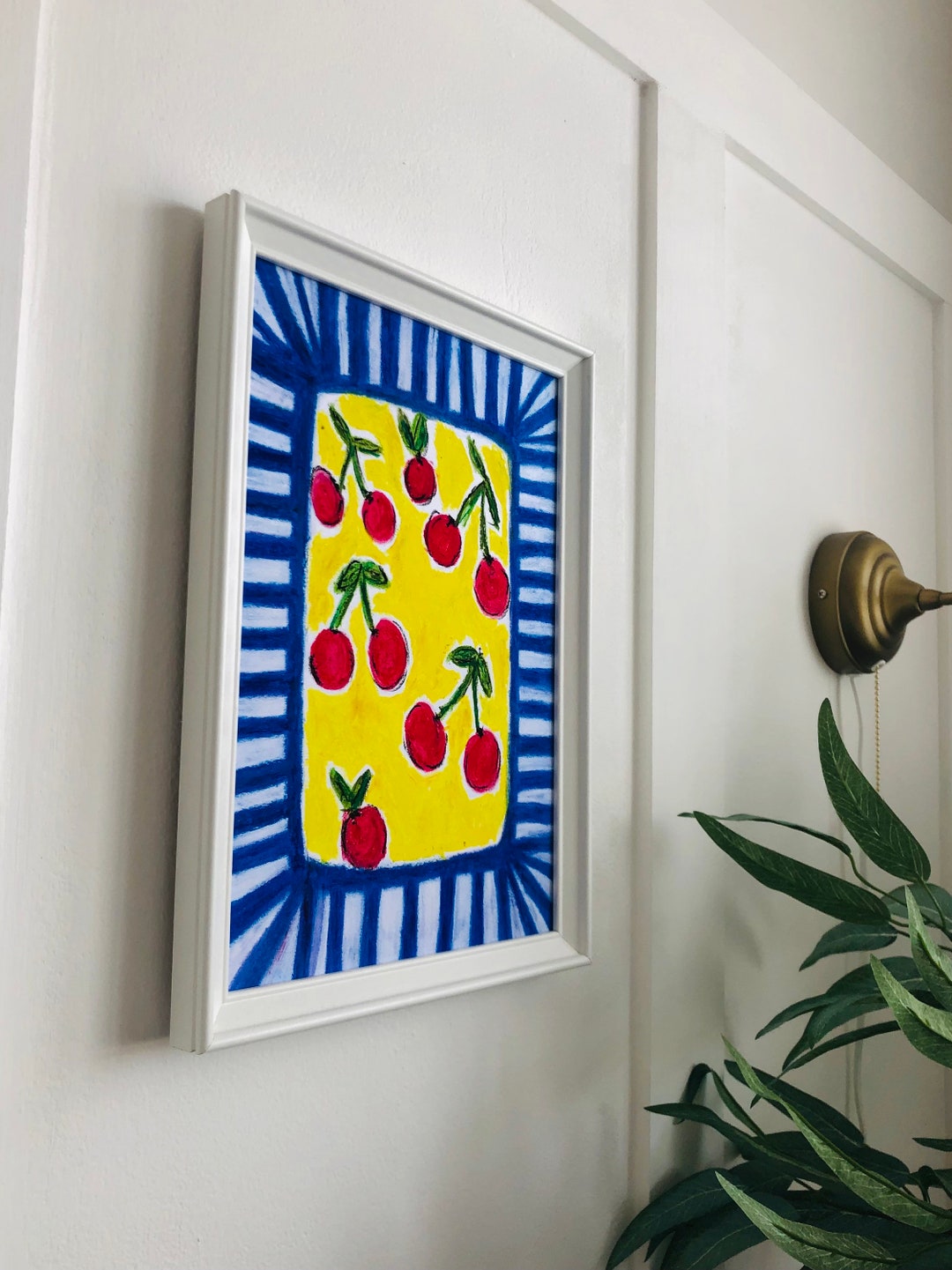 Cherry Oil Pastel Painting, Original Artwork, Affordable Art, Colourful