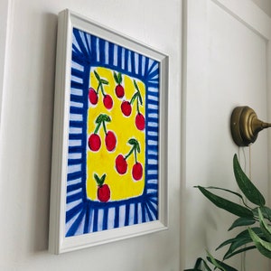 Original Cherry Oil Pastel Painting: Colorful Kitchen Wall Art