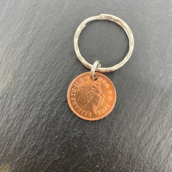 21st Birthday gift, coin gift, 21st coin gift, personalised coins, 2003, British Lucky Penny, Coin Keyring