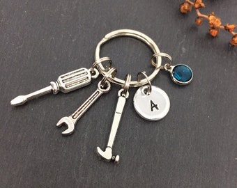 Tool keyring, handyman gift, DIY gift, mechanic gift, , initial keyring, Fathers Day gift, engineer, workman, Mens gift, personalised gift