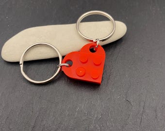 Ensemble de porte-clés coeurs, cadeau Saint-Valentin, coeur Lego, porte-clés de l'amitié, porte-clés assortis, coffret cadeau pour couple, meilleurs amis, cadeau de mariage