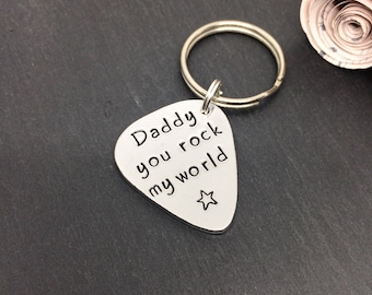 Daddy keyring, music gift, Birthday gift, daddy keychain, dad gift, new dad gift, Christmas gift, hand stamped keyring, personalised