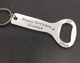 Grandad gift, Grandad birthday, grandad keychain, bottle opener keyring, grandad keyring, pops gift, personalised keyring, hand stamped