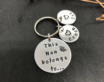 Nan keyring, gift for Nan, Christmas gift, birthday gift for Nan, gift for nanny, nan gift, nan keychain, personalised gift, hand stamped