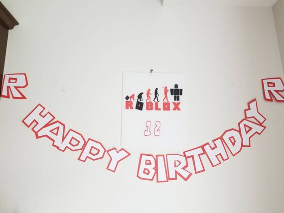 Roblox Birthday Banner Red White Gaming Theme Roblox Etsy - girl roblox birthday banner pink girl roblox banner bunting etsy
