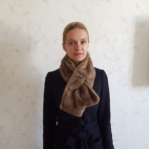 Real mink fur stole in brown color