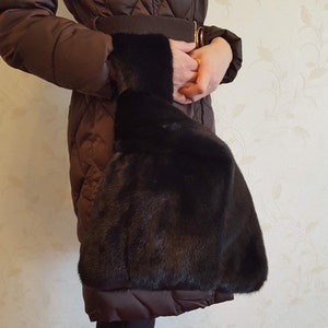 Reale visone pelliccia borsa whith visone grigio scuro