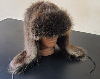 Chapeau de fourrure Ushanka en fourrure de castor, chapeau d’hiver Aviator, chapeau trappeur en fourrure de castor, chapeau de fourrure de castor naturel, ushanka russe, chapeau de fourrure d’hiver