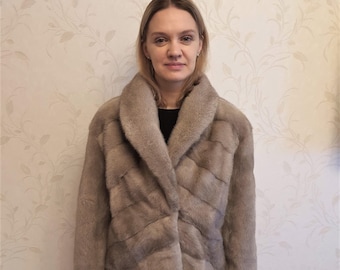 NEW Gray mink fur coat, Women's Short Winter Coats, Luxury gift for wife