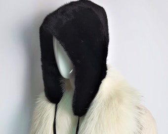 Winter real mink fur hat in black color for womens
