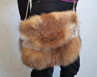 Gold Fox fur clutch, Fox fur bag