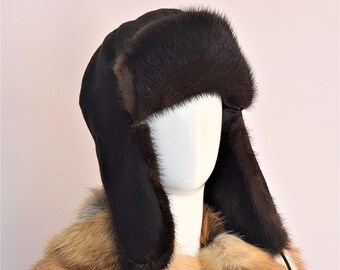 Black Mink Ushanka Fur Hat Made From Real Mink Fur and Coat  display picture 1