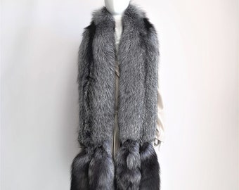 Large silver fox fur collar with tails, winter fur collar, silver fox collar, fox fur, woman collar, fox fur scarf, fur scarf, fur stole