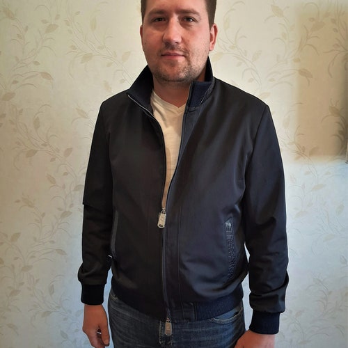 Handmade raincoat jacket for mens, Bomber jacket with leather inserts, Mens raincoat blazer