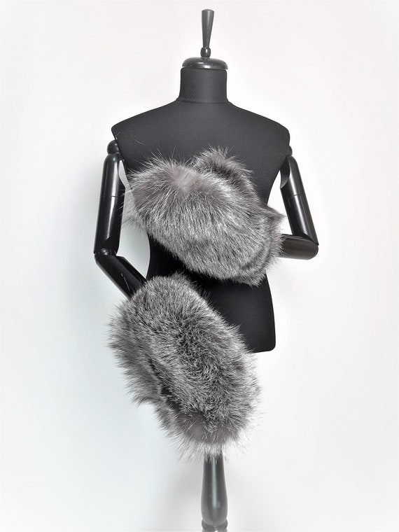 Buy Handmade Silver Fox Fur Mittens With Fleece Lining Online in