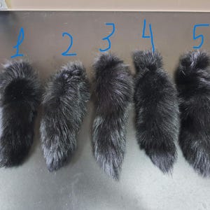 Large silver fox black fox tail keychain