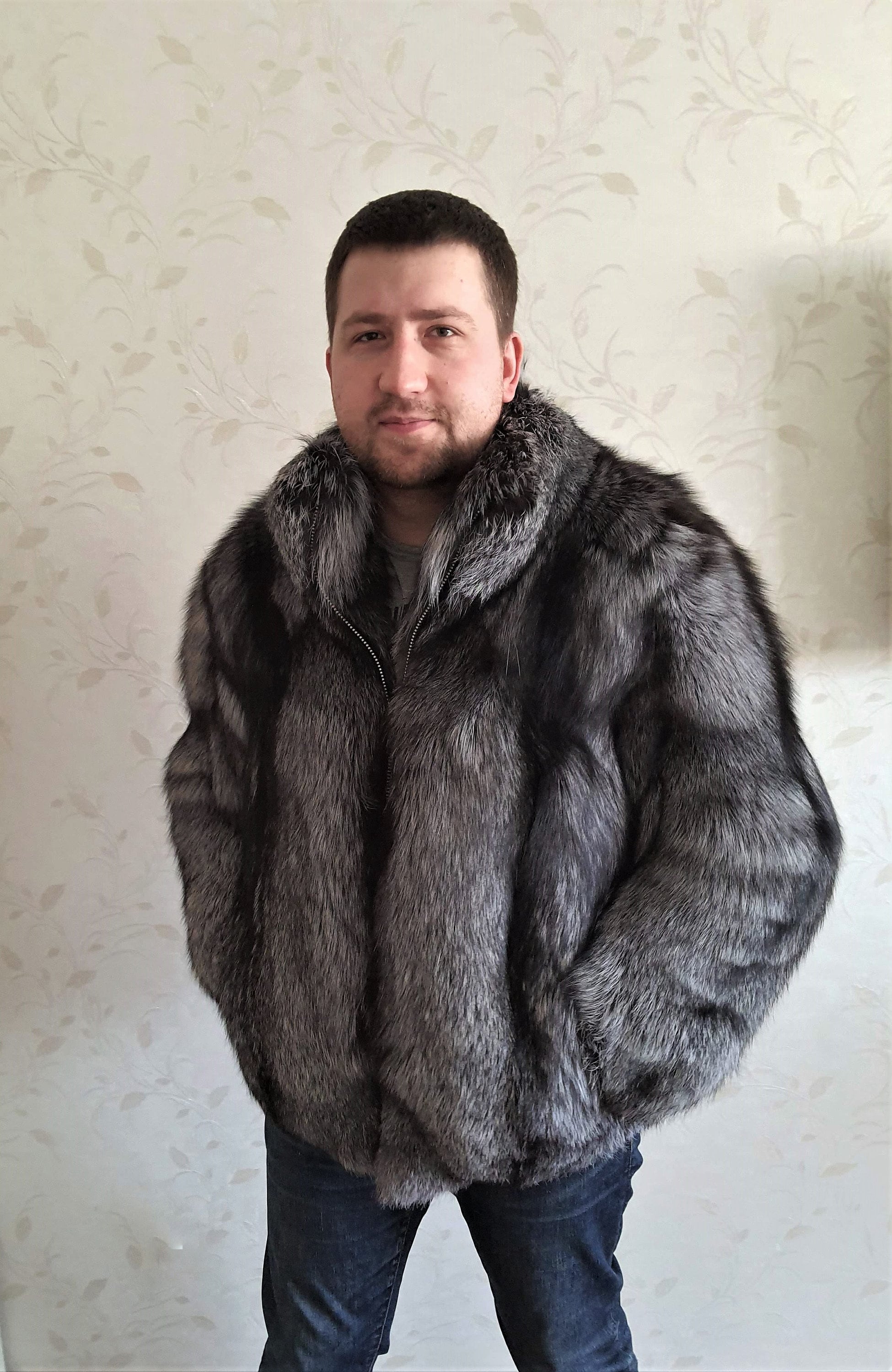 Mens Silver Fox Fur Coat Real Mens Fox Coat Fox Fur Coat Etsy UK